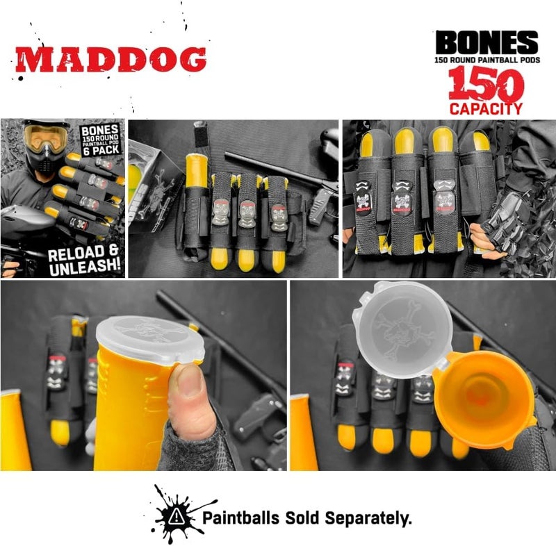 MAddog 150 Round Bones Paintball Pods | Durable Quick Reload Tubes for Tournament and Recreational Speedball Woodsball | 6 Pack - Image 2